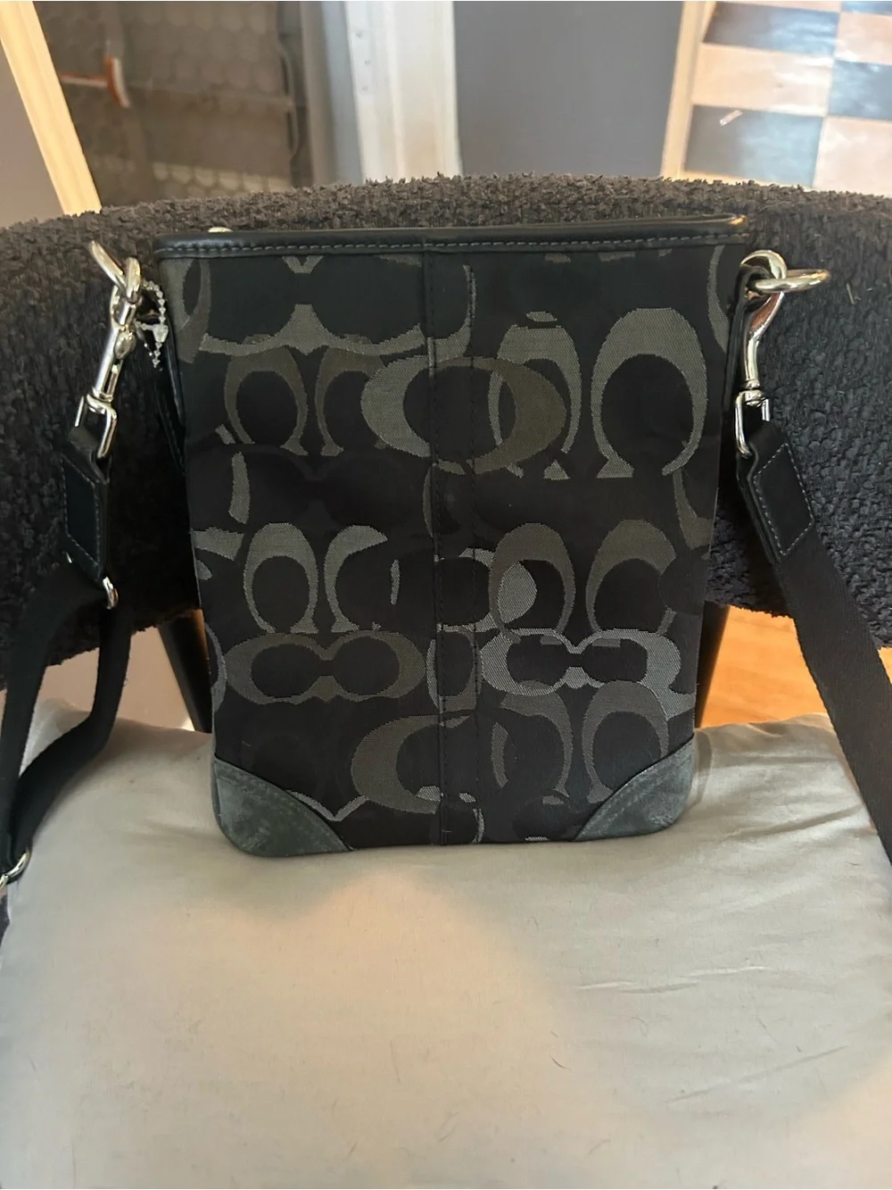 Coach Vintage Black Signature-Print Crossbody Bag